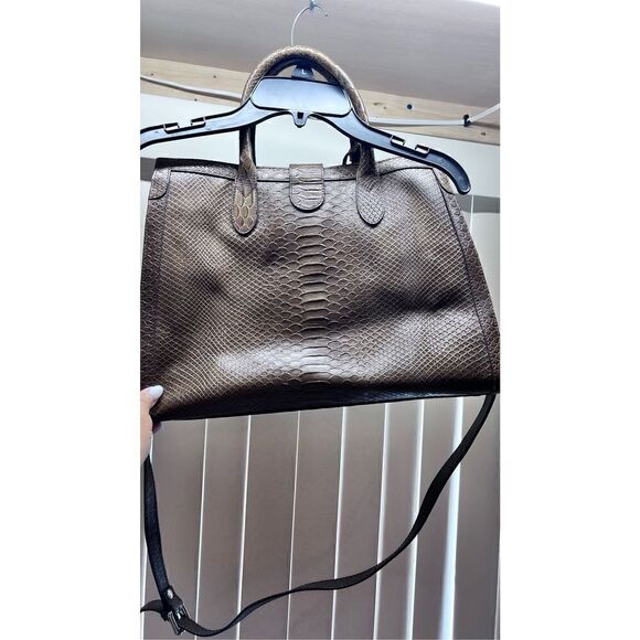 Claudia Firenze Olive Green Italian Leather Croc Embossed Tote Satchel Handbag - Picture 5 of 11